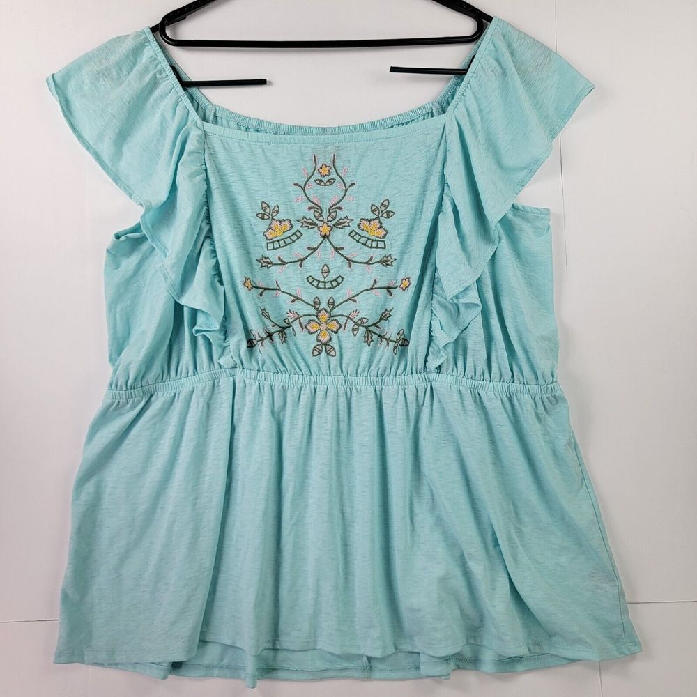 Lane Bryant Blouse Womens 26/28 Peplum Tank Top Square Neck Cotton Blend ruffled